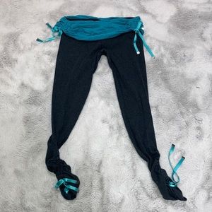 Lululemon Athletica Teal Green Folded Waist Gathered Capri Crop Leggings Gray S